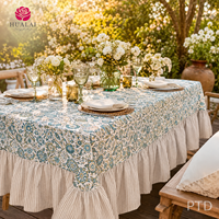 Nappe HuaLai 60x102 pouces en polyester effet coton à motif floral botanique avec ourlet à volants pour salle à manger, mariage, personnalisable