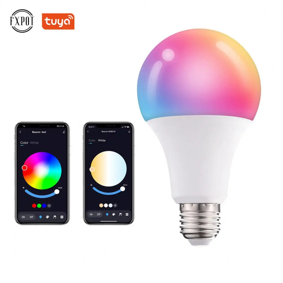 Fxvaso tuya lâmpada inteligente rgb, controle do aplicativo, regulável, wi-fi, 10w, b22, e27, e26, led alexa