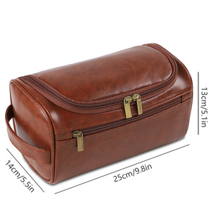 Nuevas bolsas de aseo impermeables de viaje de negocios para hombres, Kit de afeitar Dopp, neceser marrón de cuero Pu, neceser colgante, bolsa de <span class=keywords><strong>maquillaje</strong></span> cosmético - Product Image 6
