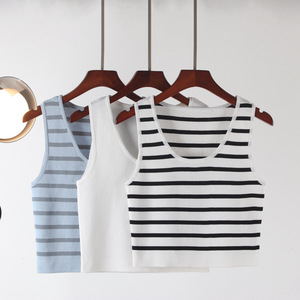 <span class=keywords><strong>Maglietta</strong></span> donna senza maniche Top canottiera nera a righe bianche canottiera Sexy senza <span class=keywords><strong>spalline</strong></span> Top per uso palestra corta interna esterna - Product Image 1