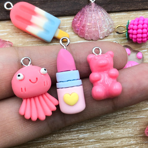 Pendentif en résine ours rose de dessin animé pour accessoires de bijoux DIY, 10 styles chacun - Product Image 1