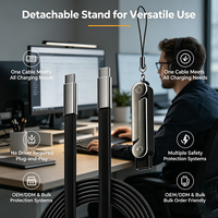 Câble de charge rapide USB C 240W avec support de téléphone pliable détachable, transfert de données 480 Mbps pour le jeu