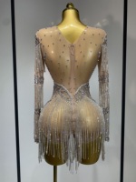 Nouvelle combinaison sexy en strass pour femme, combinaison en maille transparente scintillante, tenue de scène, danse, boîte de nuit, soirée
