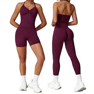 Conjunto de Yoga para Mujer con Cuello Halter, Cintura Alta, 3 Piezas, Ropa Deportiva, Secado Rápido, Elástica, para Fitness y Running - Product Image 3