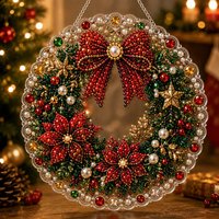 Décoration murale de Noël DIY : Ornement suspendu Père Noël en peinture diamant perlée, couronne de Noël en acrylique, perles et strass