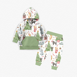 Pyjamas de Noël personnalisés imprimés en bambou et élasthanne, ensemble de pyjama à manches longues pour bébés, ensemble de 2 pièces à <span class=keywords><strong>capuche</strong></span> en bambou pour tout-petits - Product Image 5