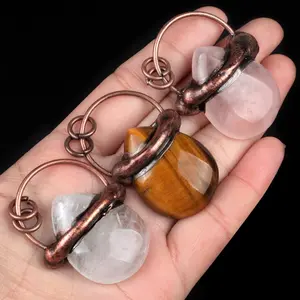 Nóng chảy Hàn Antique Bronze Teardrop Quartz Mặt dây chuyền đồng cổ Hoop Tiger Eye pha lê Quartz Vòng cổ mặt dây chuyền