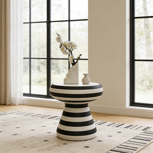 Table basse ronde minimaliste en FRP, table <span class=keywords><strong>d</strong></span>'<span class=keywords><strong>appoint</strong></span> unique à rayures zébrées, meubles durables pour le salon - Product Image 3