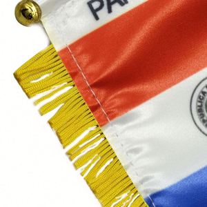 Mini Bandera Personalizada de Satén para Coche, Accesorios de Exhibición de Paraguay con Borlas Amarillas, Bandera Impresa Digitalmente - Product Image 6