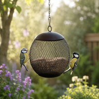 Couverture de dôme en maille métallique pour mangeoire à oiseaux avec chaîne de suspension, cage à nourriture ouverte, design décoratif pour jardin et cour, antique, résistant à la rouille, écologique