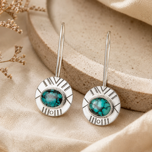 Orecchini Pendenti Vintage Blu-Verde con Rilievo, Gioielli Minimalisti alla Moda per Donne - Product Image 3