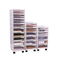 Organisateur de bureau moderne grand format en plastique gris clair/blanc avec base à roulettes réglable, tiroir de rangement pour dossiers, format A4