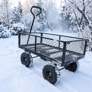 Carretilla de Jardín de Acero Resistente con Laterales de Malla y Llantas de 10 Pulgadas para Transporte al Aire Libre - Product Image 6