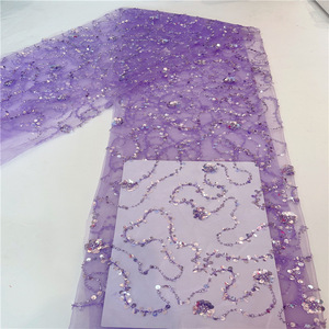 Bordado 3D de <span class=keywords><strong>tela</strong></span> de encaje de lentejuelas, tubo de cuentas de <span class=keywords><strong>gasa</strong></span> fina, bordado de encaje de estilo africano para accesorios de ropa - Product Image 2