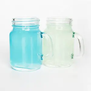 Mode Lama Botol Kaca Mason Jar 4Oz 120Ml dengan Pegangan Persegi Cold Brew Kopi Minuman Penyimpanan dengan Tutup Sekrup Tinplate