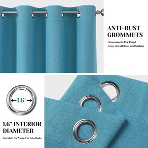 100% Blackout American Style Flame Retardant All-Season Linho Térmico Isolado Preto Completo Grommet Janela Cortinas para Quarto - Product Image 4