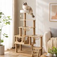 Arbre à chat multi-niveaux moderne en bois massif robuste avec deux capsules spatiales en acrylique, service OEM/ODM usine