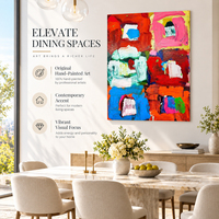 Peinture à l'huile texturée 3D, art mural, décoration intérieure, peinture sur toile abstraite peinte à la main, panneau moderne et coloré