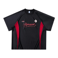 T-shirt de football rétro pour homme, imprimé, respirant, en polyester, avec lettres contrastées, patchwork, design raglan, manches courtes
