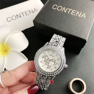 Montre chronographe pour femme en argent avec strass, bracelet en acier inoxydable, montre-bracelet de luxe pour femmes - Product Image 5