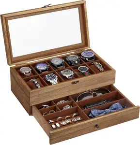 Wooden Jewelry Box 4 Layer Vintage Jewelry Organizer with Clear Lid Rustic Wood Jewelry Holder