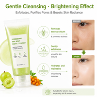 Nettoyant visage en gel à l'acide glycolique et à la groseille, exfoliant doux à faible pH, hydratant, éliminant les cellules mortes de la peau, pour femmes