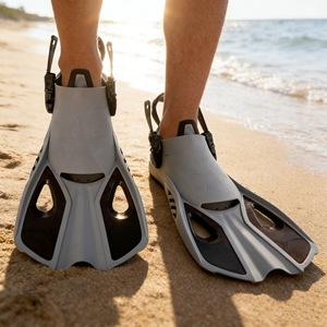 Adjustable Open Heel Swim Fins TPEPP Material For Snorkeling And Swimming Training Blue Green Color - Product Image 3