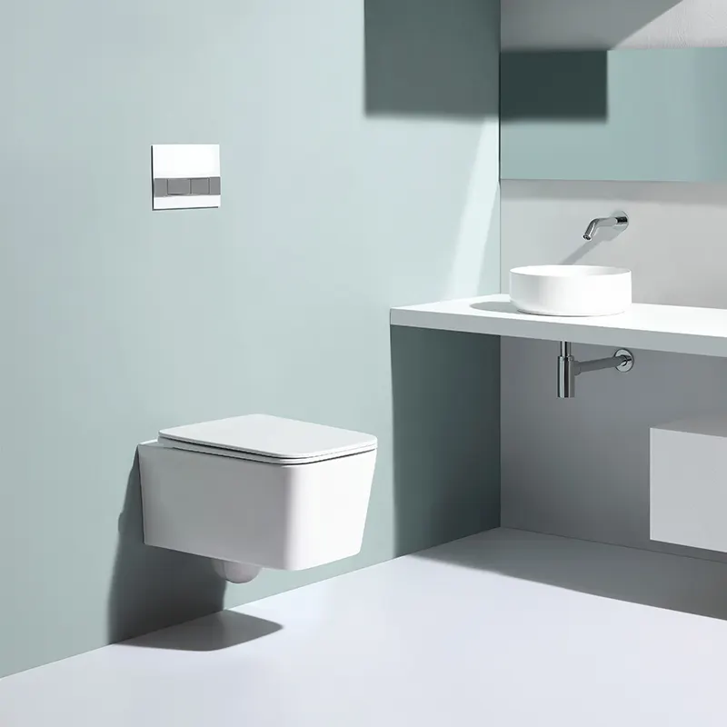 Hochwertige quadratische weiße Keramik hängende Toilette WC Rand frei Wandbehang Wand WC montiert