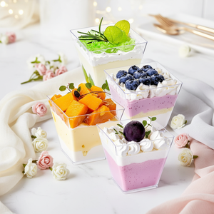 YOUBET Plastic Dessert Cups 8oz Clear Square Cups Mini Appetizer Cup Tasting Spoons <strong>Pudding</strong> Fruit Yogurt <strong>Parfait</strong> - Product Image 4