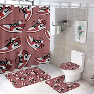 Customize Luxury Hypebeast Sneaker Decor Air Jordans Designers Logo Shower Curtain Bathroom 4pcs Mat Set