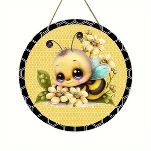 Cartelli decorativi in legno rotondi con Design Art Deco piccola ape per porta d'ingresso in giardino estate Wind Hanging insegne - Product Image 5