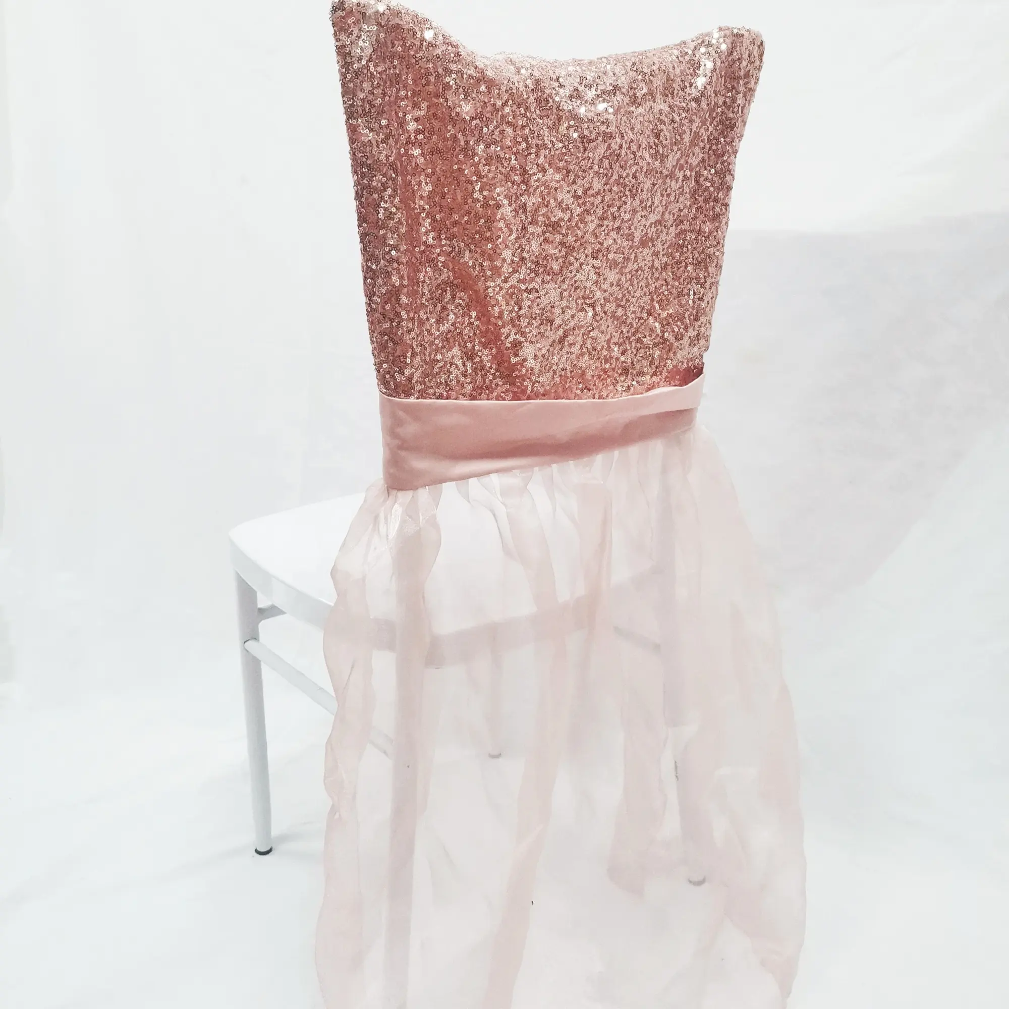 All'ingrosso sedia con paillettes oro rosa cover posteriori Organza sedia gonna per festa banchetto pranzo evento di nozze