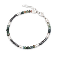 Bracelet élégant pour homme en acier inoxydable avec perles en hématite naturelle et chaîne d'extension pour anniversaire
