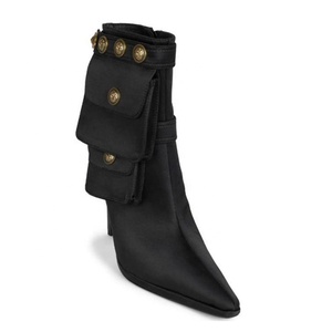 Bottines à talons hauts pour femmes, grande taille 44, bout pointu, en soie lisse, talon aiguille, chaussures habillées, avec boutons métalliques et poches courtes - Product Image 4