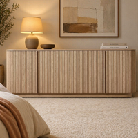 Buffet moderne à cannelures RH en chêne massif, meuble de rangement avec bords arrondis, console de bar à café, meuble de salon