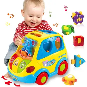 Baby Bus Toy Cartoon Musical Learning Toy Car Educational Baby Bus con blocchi di animali forma più corta abilità motorie fini