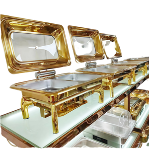 Calentador de Alimentos de Lujo para Hoteles Árabes, Recipiente Redondo Dorado de 9L con Quemadores de Alcohol, Acero Inoxidable para Buffet y Catering - Product Image 1