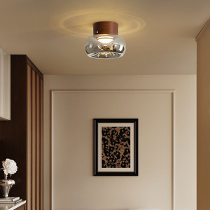 New Chinese Style Corridor Ceiling Light American Retro Walnut Wood Glass Solid <b>Bedroom</b> Bedside Decorative Pendant Lamp - Product Image 1