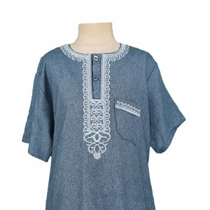 CCY Thobe d'été en coton et lin pour homme, style marocain, manches courtes, <span class=keywords><strong>Qamis</strong></span>, Robe de Ramadan, Boubou Homme, <span class=keywords><strong>Ensemble</strong></span> Thobe pour garçons - Product Image 5