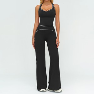 Completo Yoga di Alta Qualità, Top a Bretelle alla Moda e Pantaloni a Zampa Larghi, 2 Pezzi Traspiranti ad Asciugatura Rapida, Completo Yoga Slim per Corsa - Product Image 1