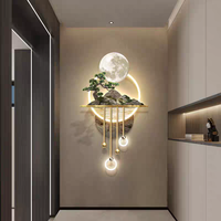 Art mural LED de luxe moderne 3D pin arbre lune vente en gros acrylique matériel lumineux paysage aquarelle papier Base décor peinture