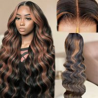 Perruque Lace Front Ombrée Highlight Prête à Porter Sans Colle 1B/30 Body Wave avec Cheveux Mélangés et Baby Hair Densité 200%