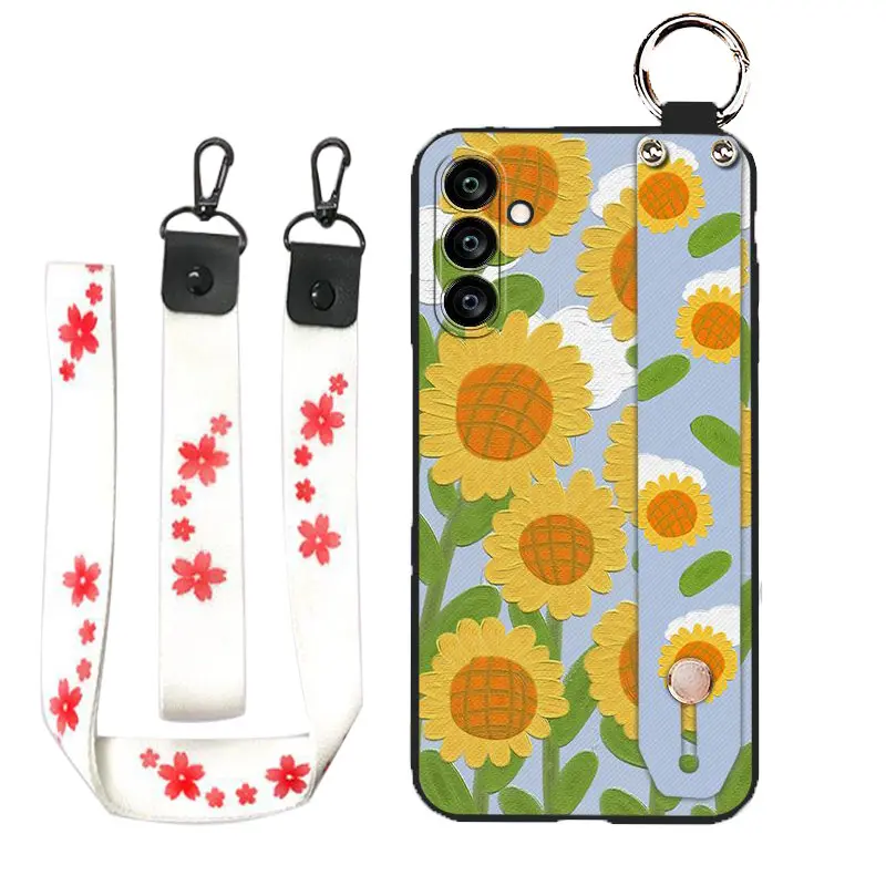 Jmax Flowers Painting Wristband Cell Phone Case Cover with Strap Soft TPU For Samsung Galaxy S 10 20 21 22 23 FE Plus Ultra