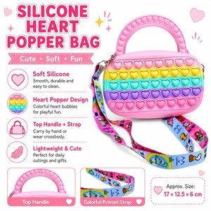 OEM Custom Silicone Heart Popper Bag for Kids <b>Cute</b> Crossbody <b>Purse</b> for Girls 4-7 Years Old Soft Sensory Fidget Zipper Water - Product Image 4