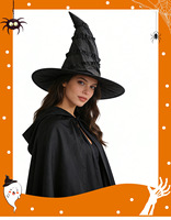 Chapeau de sorcière noir en velours Moni pour adulte, accessoire de costume d'Halloween, accessoire de fête classique pour cosplay, décoration de robe en polyester