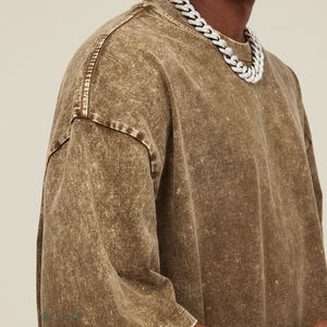 Venta al por mayor personalizado 100% algodón 230G lavado ácido pesado vintage streetwear manga corta Camiseta de gran tamaño para hombres - Product Image 4