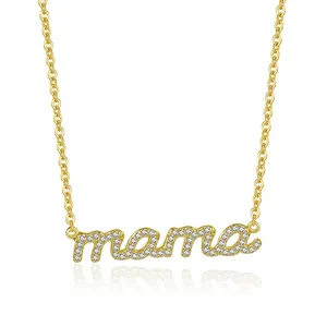 Mode Zirkoon Mama Hanger Ketting S925 Sterling Zilver 18K Goud Charme Ketting Moeder Dag Gift