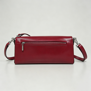 Bright <b>Red</b> Glossy <b>Leather</b> Flap <b>Purse</b>, Rectangular Shape Adjustable Strap Daily Shoulder Bag - Product Image 2