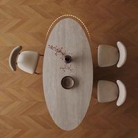 Table à manger ovale de style rétro français de luxe avec plateau en pierre et base en bois massif, pieds amovibles pour la maison et les hôtels