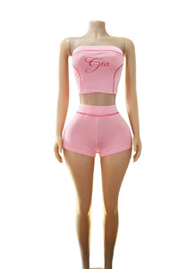 Completo Due Pezzi da Donna Primavera Estate, <span class=keywords><strong>Top</strong></span> Corto a Fascia e Pantaloncini Stampati Digitali – Set Sportivo Urbano - Product Image 5